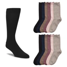 12 Pair Knocker Crew Socks Assorted Solid Color Women Casual Wear Work Size 9-11