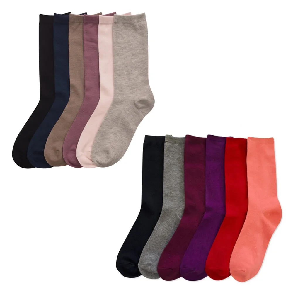 12 Pair Knocker Crew Socks Assorted Solid Color Women Casual Wear Work Size 9-11