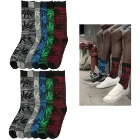 12 Pair Knocker Crew Socks Leaf Design Men Casual Wear Work Size 10-13