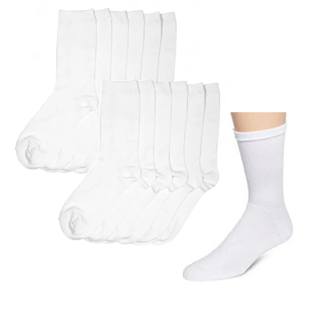12 Pair Solid Crew Socks Basic White Black Casual Unisex Wear Knocker Size 9-11