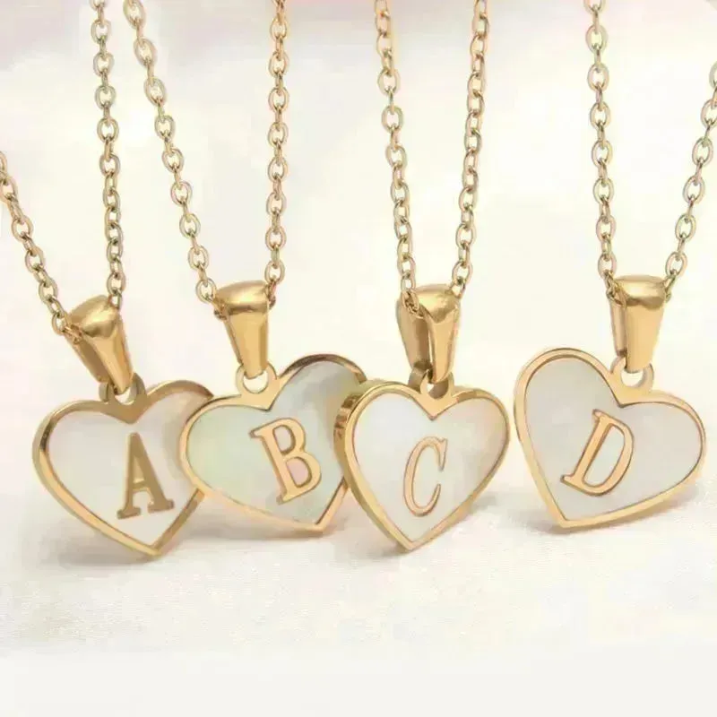 26 Letter Heart-shaped Necklace White Shell Love Clavicle Chain Fashion Personalized Necklace For Women Jewelry Valentine's Day