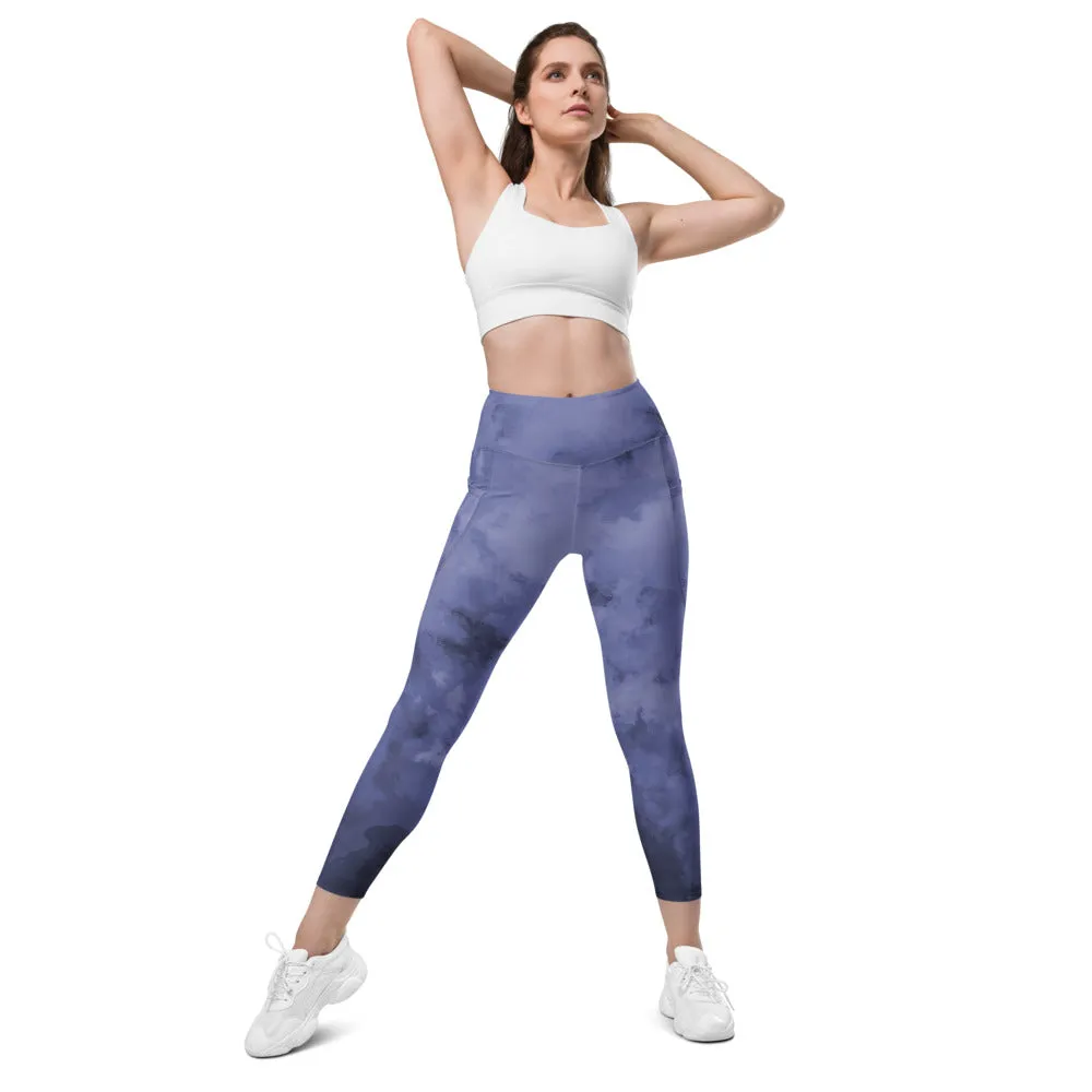 Abstract Women's Tights With Pockets, Purple Abstract Best Leggings With Pockets For Women - Made in USA/EU/MX