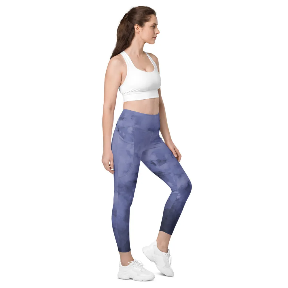 Abstract Women's Tights With Pockets, Purple Abstract Best Leggings With Pockets For Women - Made in USA/EU/MX