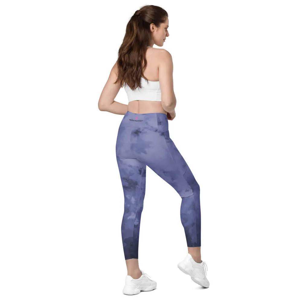 Abstract Women's Tights With Pockets, Purple Abstract Best Leggings With Pockets For Women - Made in USA/EU/MX