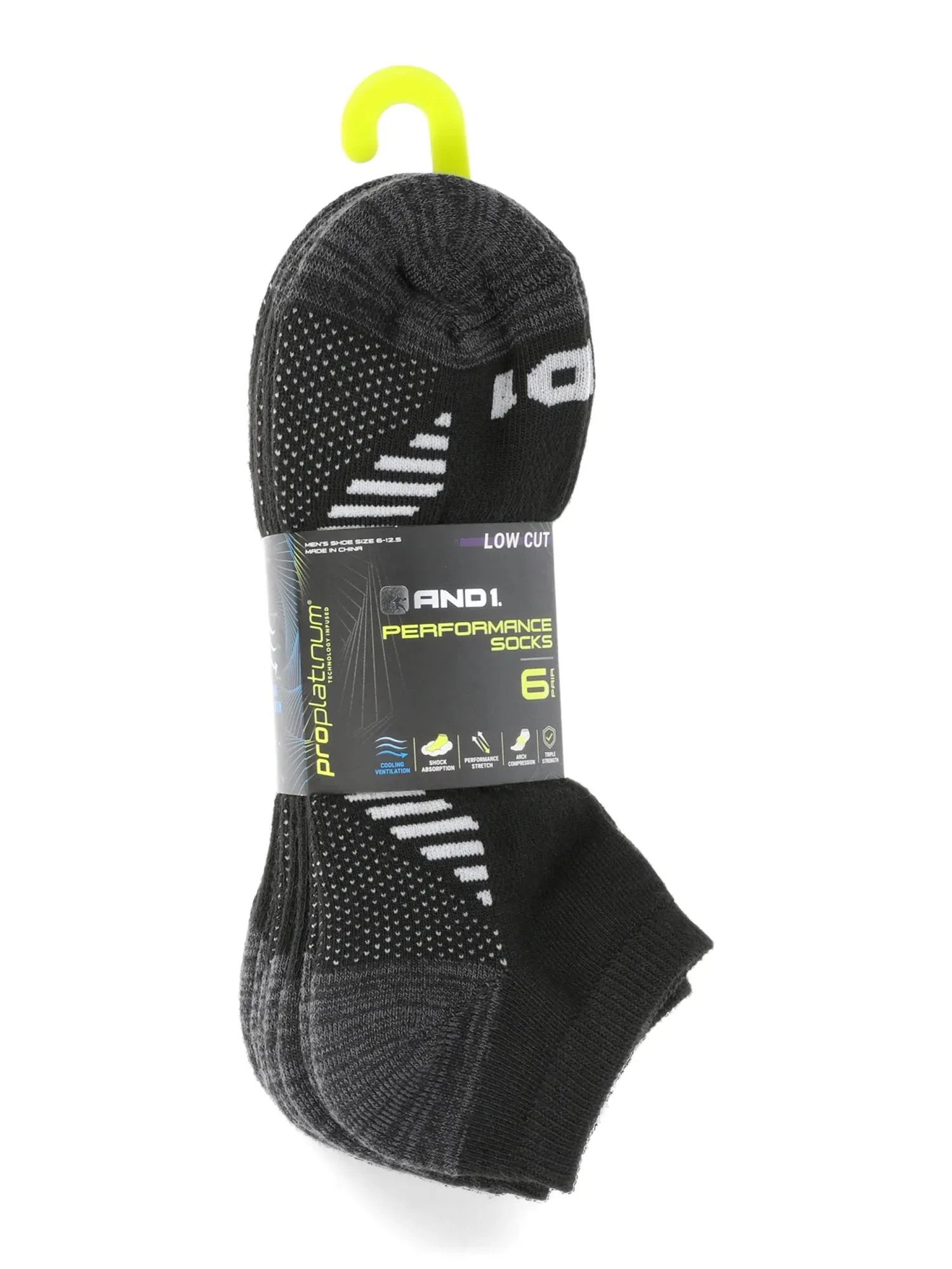 AND-1 Men's Pro Platinum Low Cut Socks, 6-Pack
