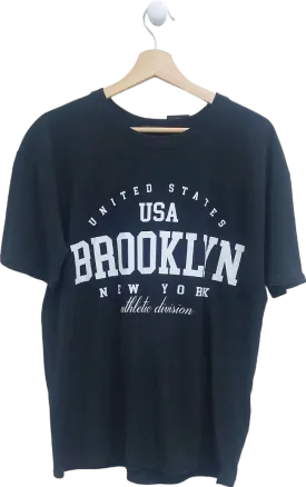 Boohoo Black USA Brooklyn T-Shirt UK S