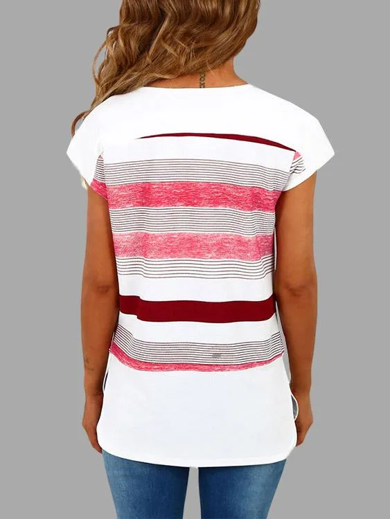 Custom Round Neck Stripe Short Sleeve Blouses