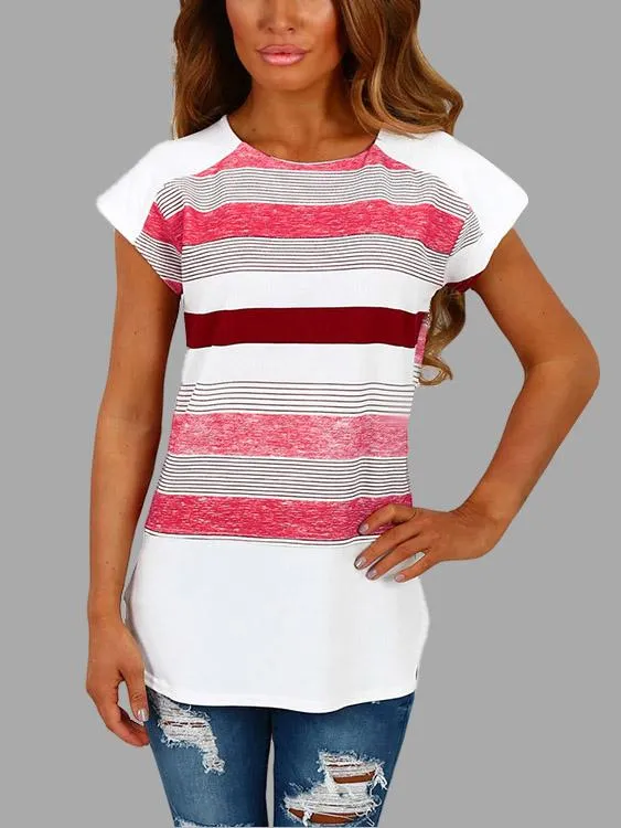 Custom Round Neck Stripe Short Sleeve Blouses