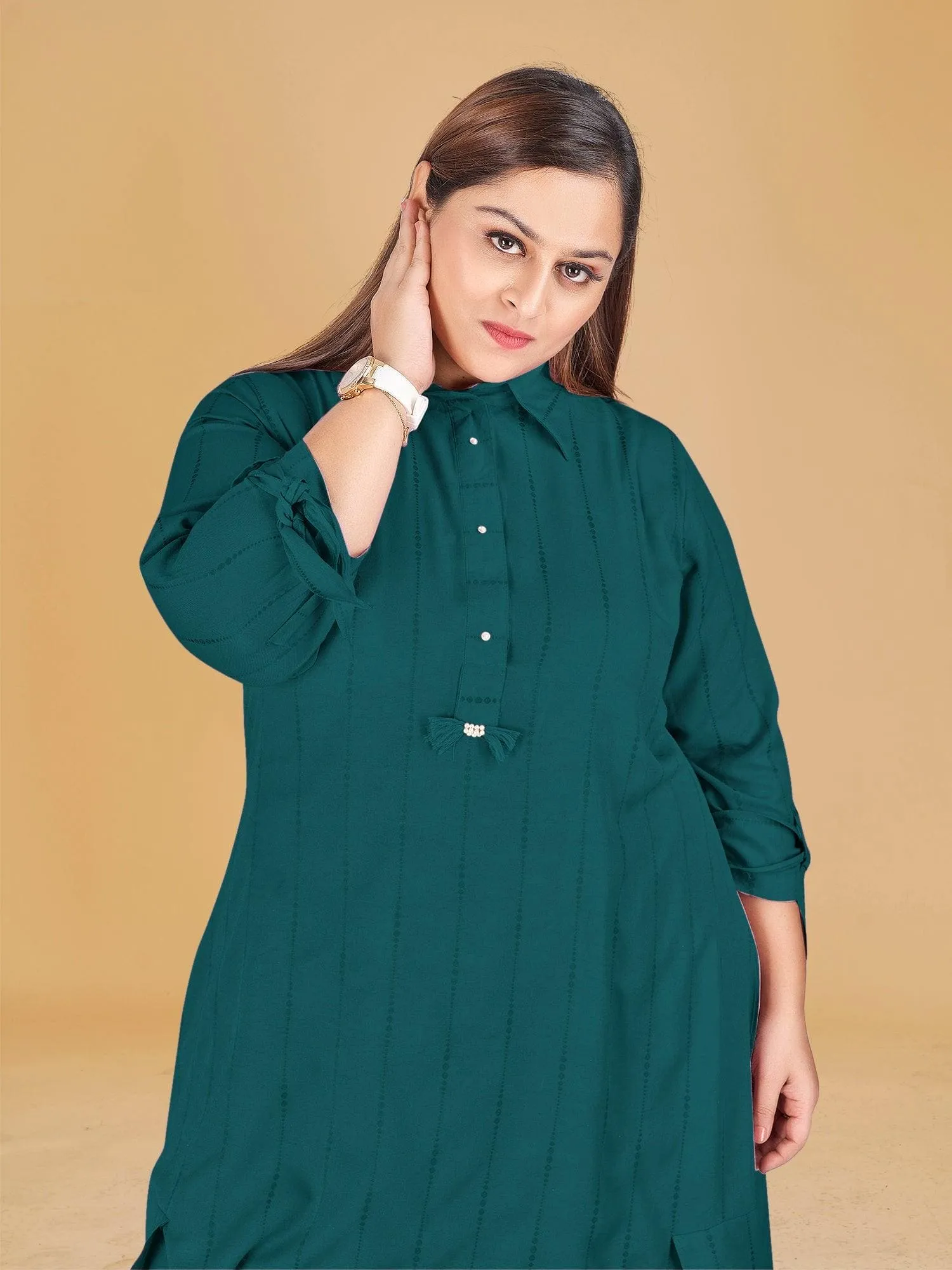 Green Striped High-Low Tunic Top