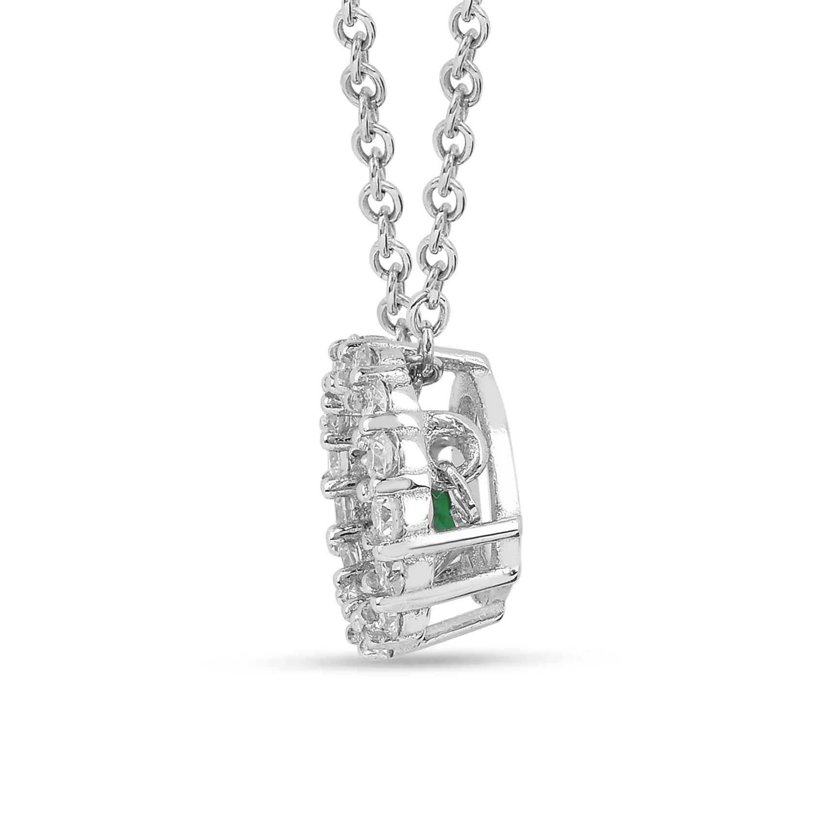 Natural Emerald Dancing Stone Halo Necklace