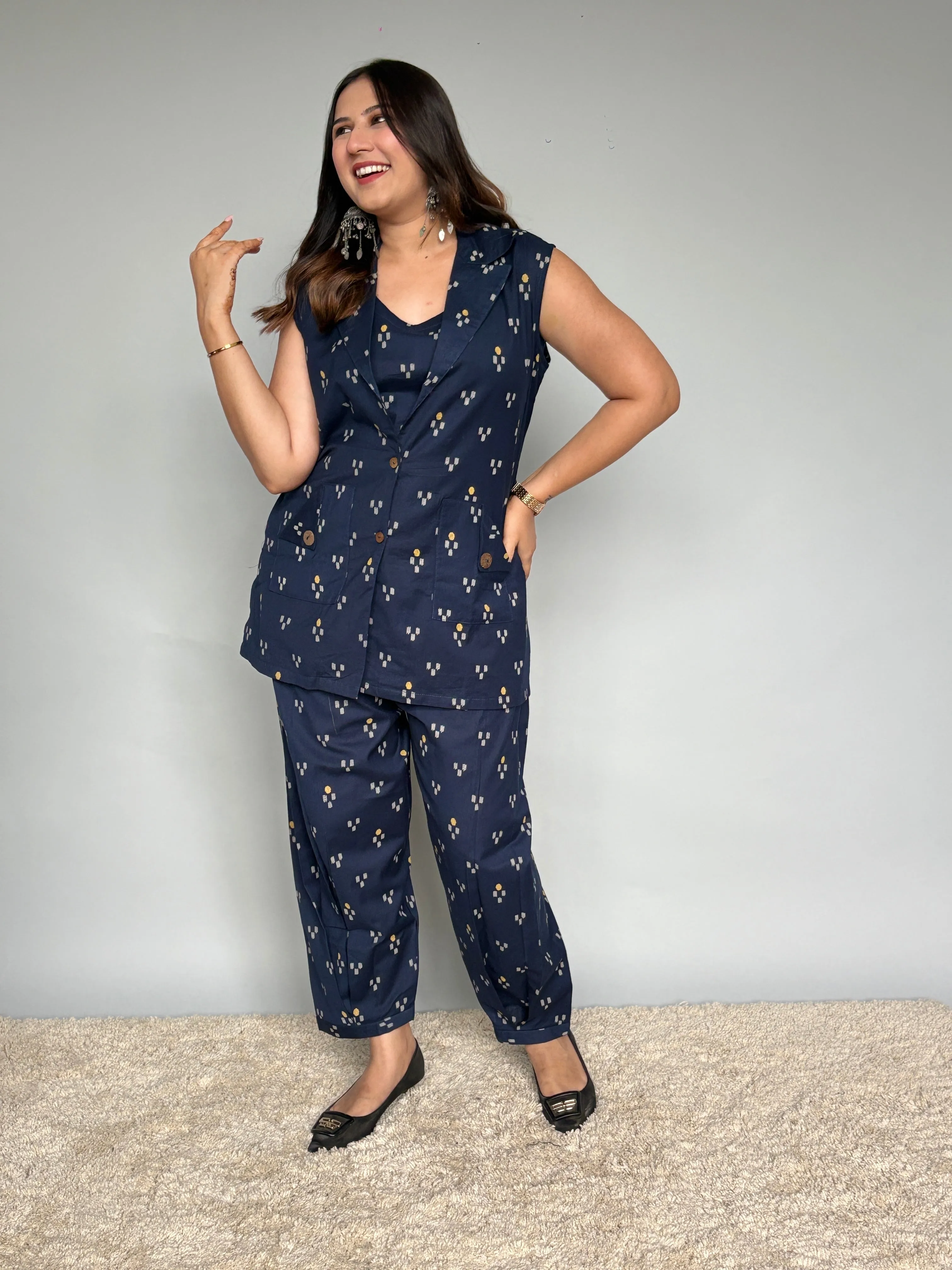 Navy Blue 3 Piece Printed Set