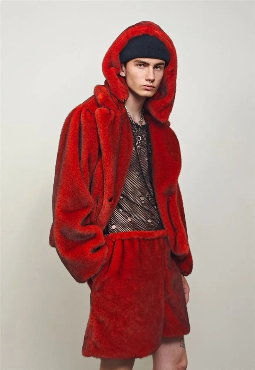 Red faux fur shorts cropped premium grunge skater trousers