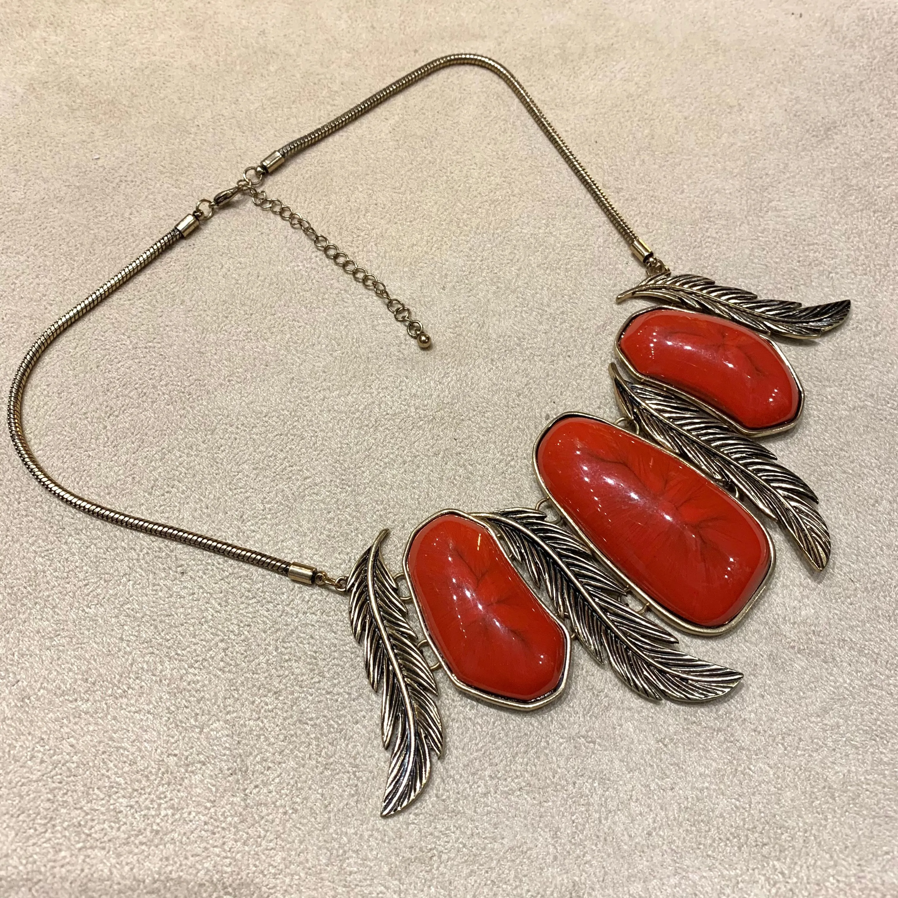 Red Feather Statement Necklace