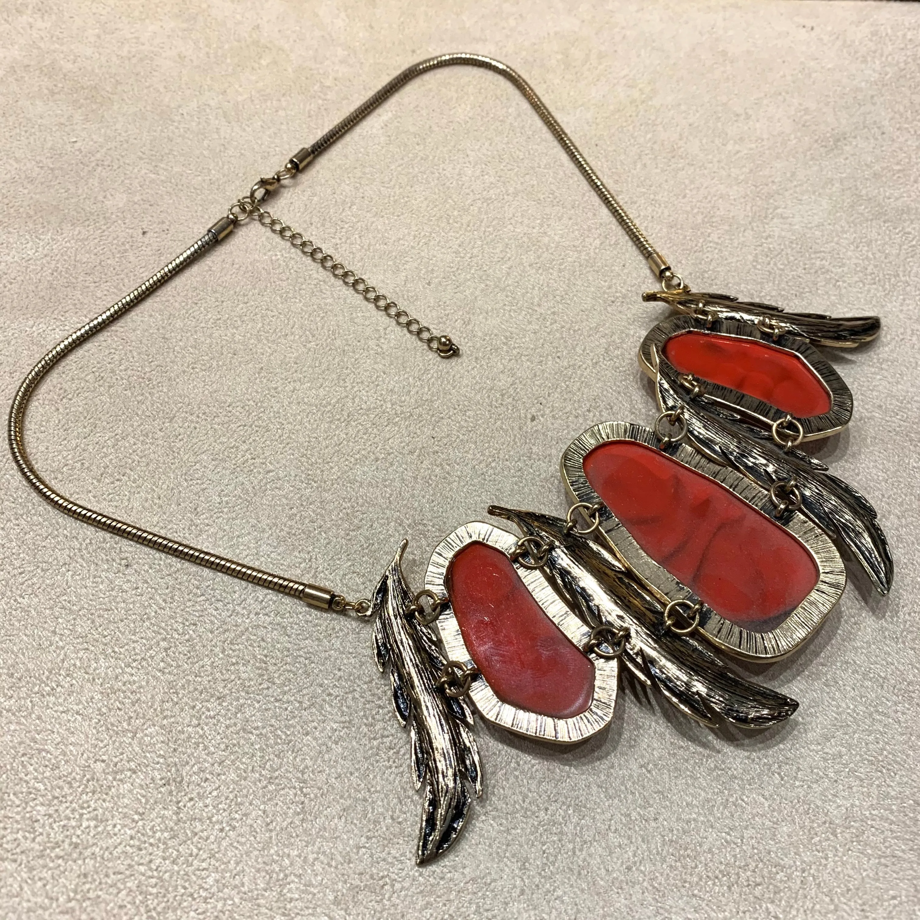 Red Feather Statement Necklace