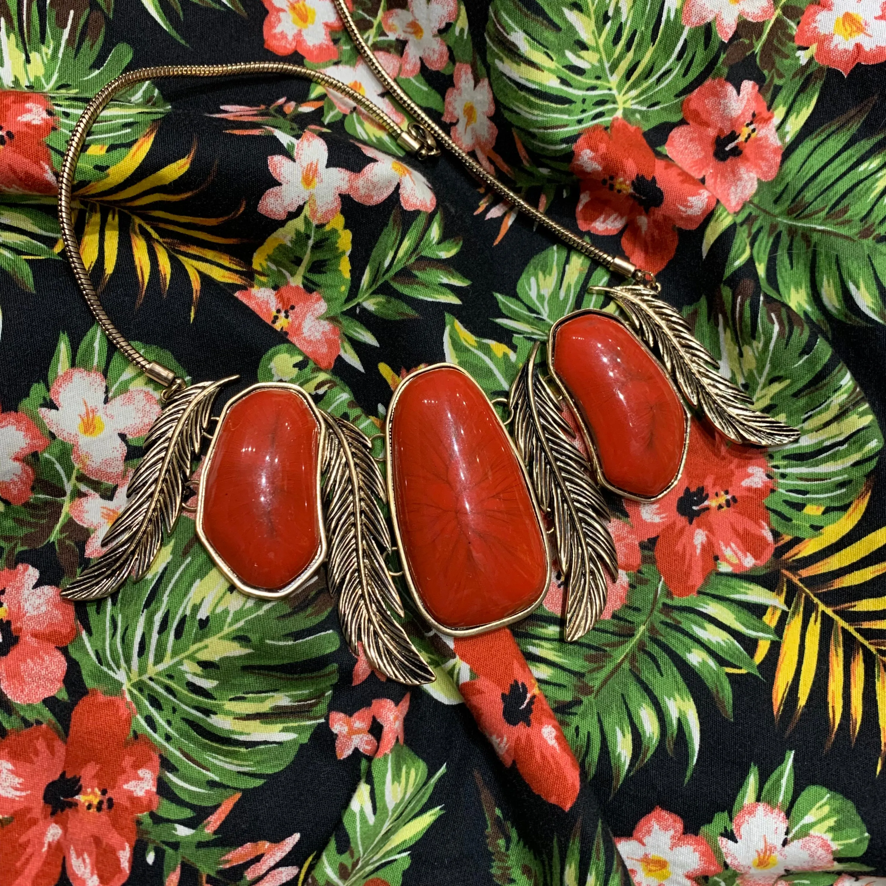 Red Feather Statement Necklace