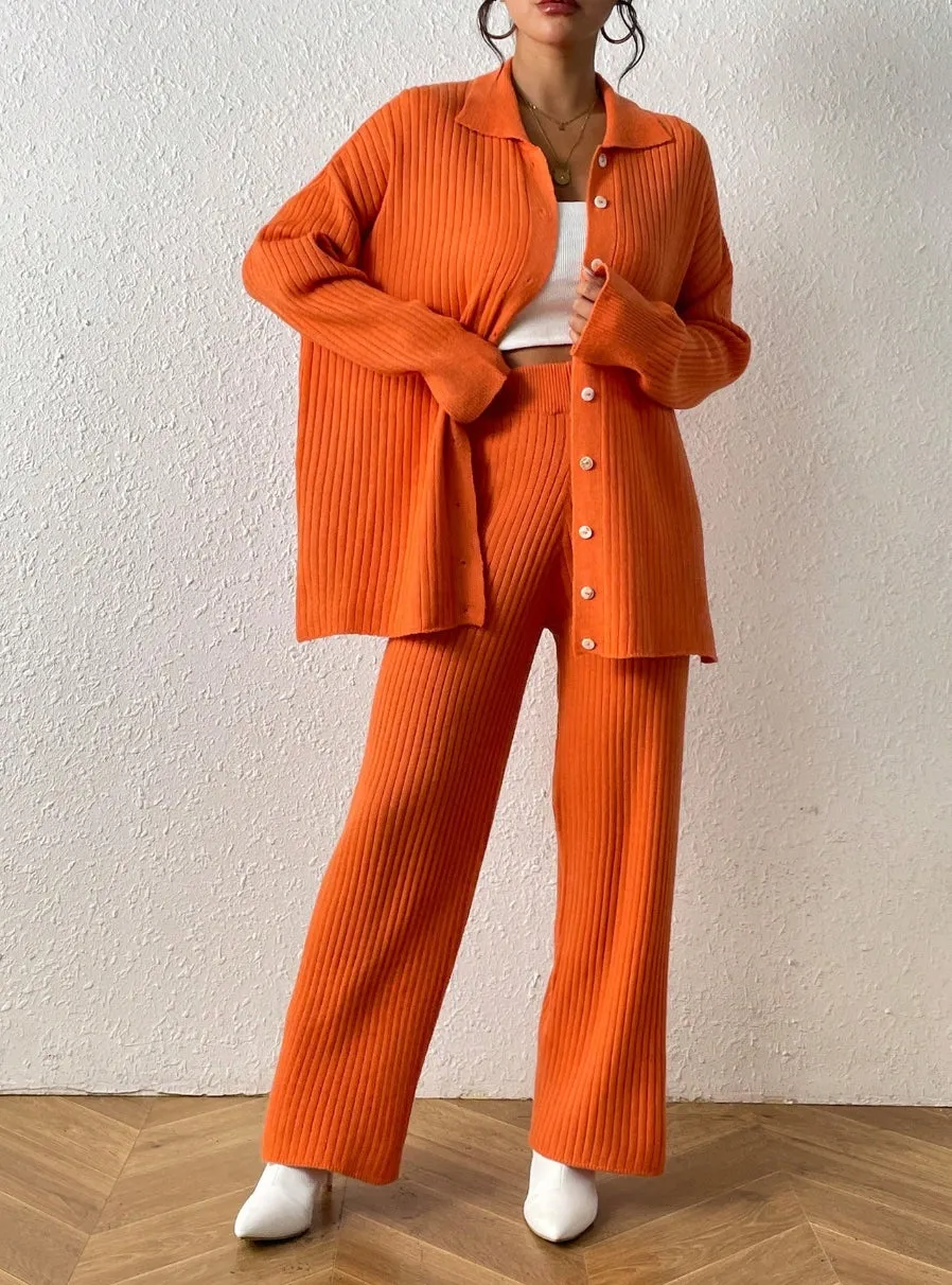 Rib Knit Sweater | Pant Set
