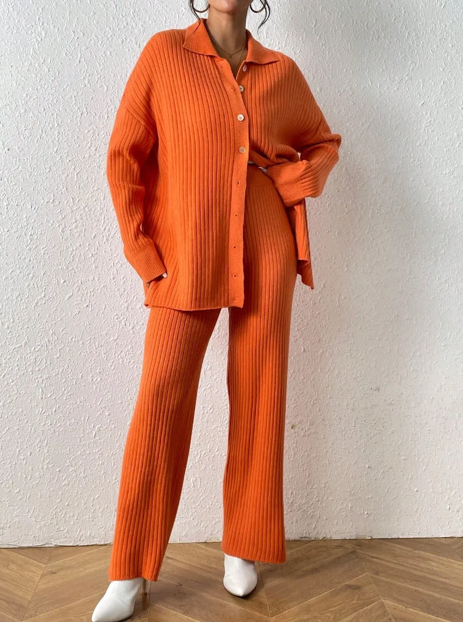 Rib Knit Sweater | Pant Set
