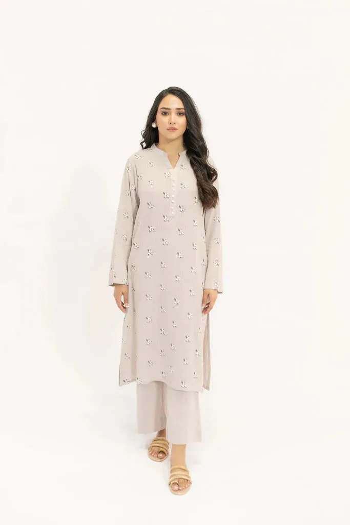 Spring Summer 24 - Nina Tia Pink Textured Suit With White Floral Embroidery