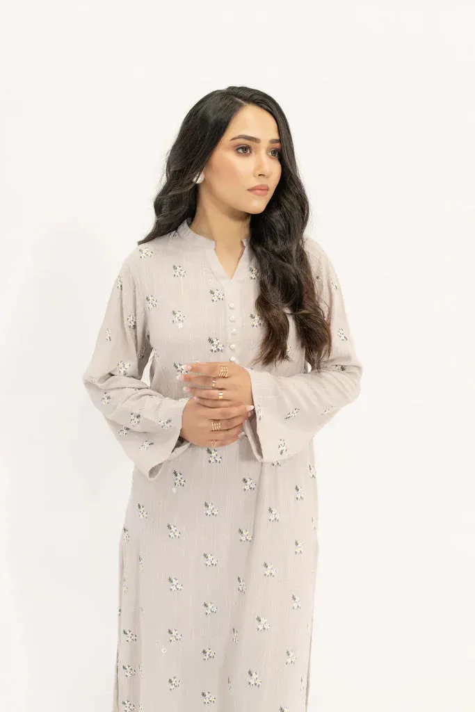 Spring Summer 24 - Nina Tia Pink Textured Suit With White Floral Embroidery