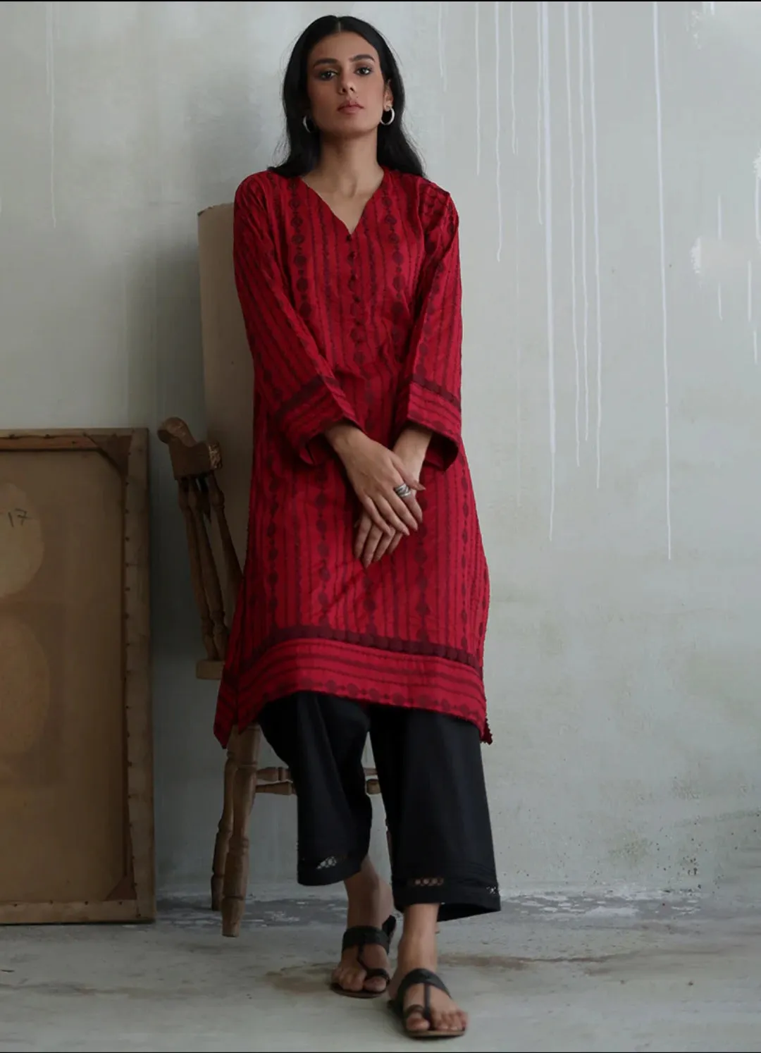 Spring Summer Pret '24 - Deep Red Chikan Kurta 18443