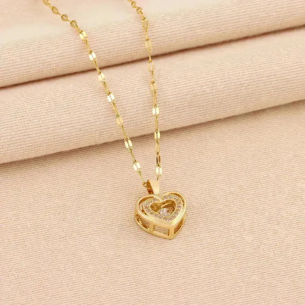 Valentines Day Gift Double-layer Smart Love Pendant Titanium Steel Necklace Fashion Jewelry Woman