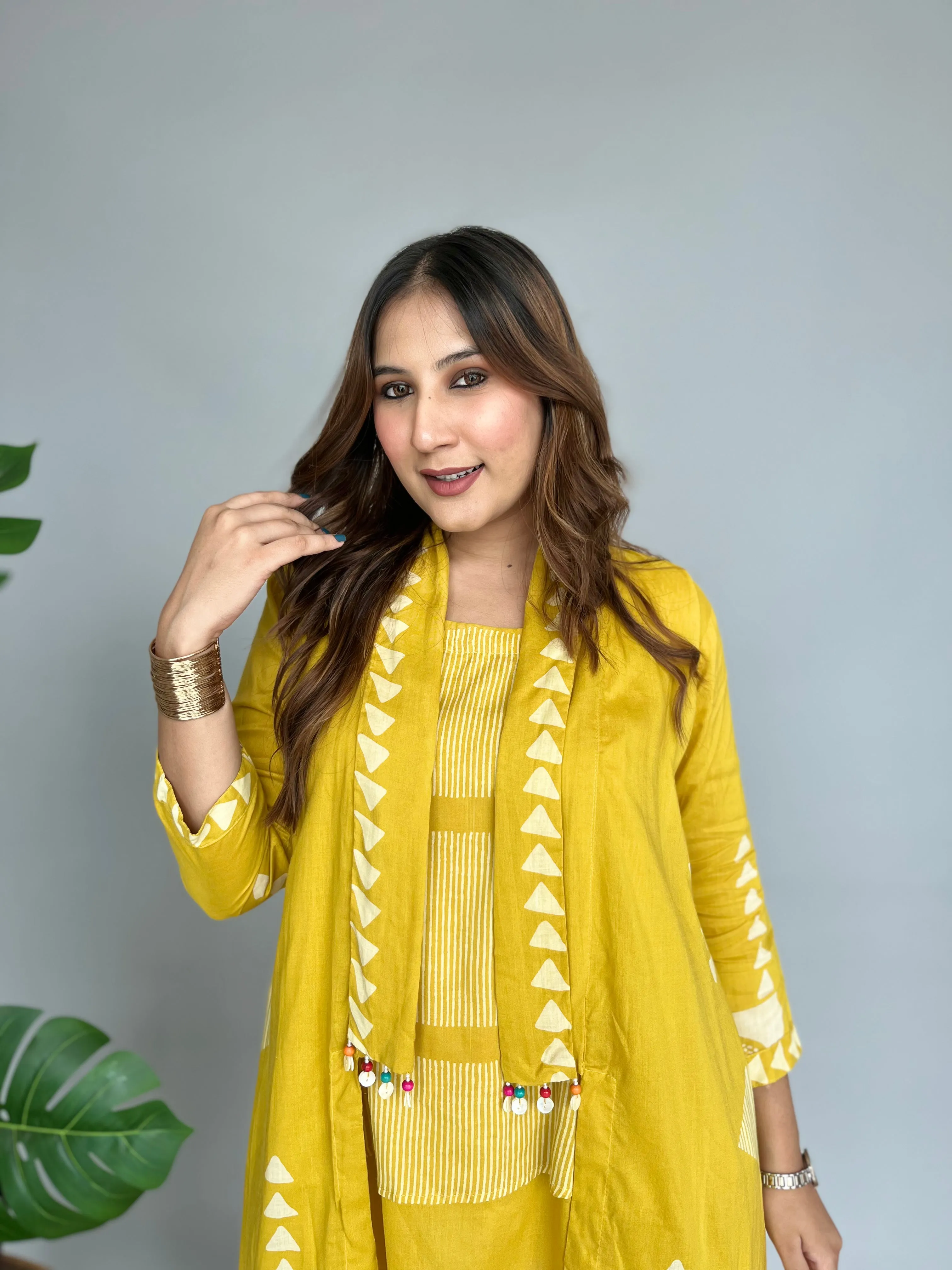 White & Yellow Cargo Pants 3 Piece Set