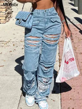 Women Baggy Straight Denim Jeans Loose Casual*