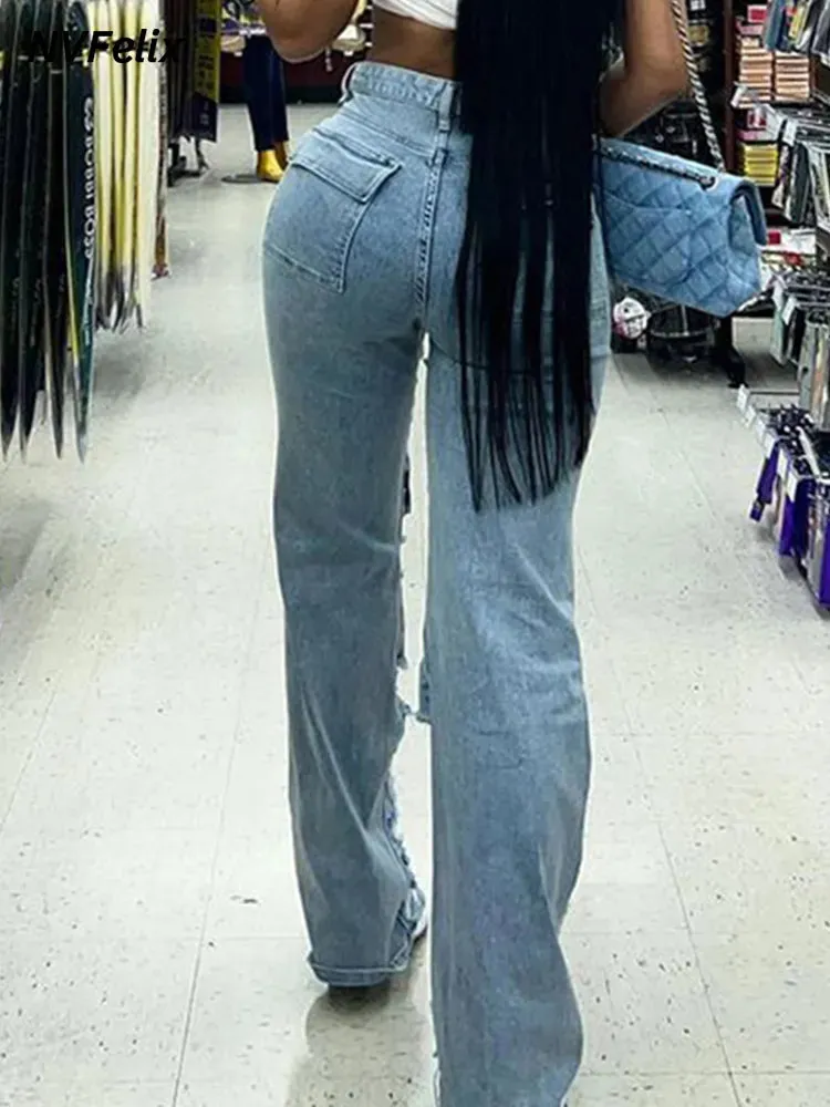Women Baggy Straight Denim Jeans Loose Casual*