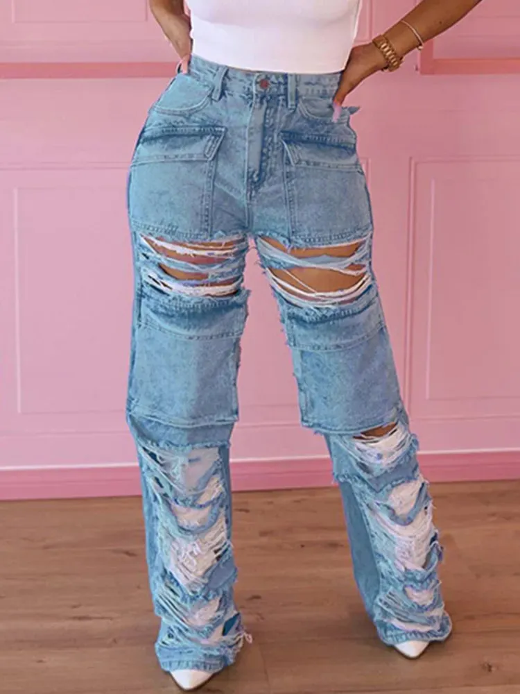 Women Baggy Straight Denim Jeans Loose Casual*