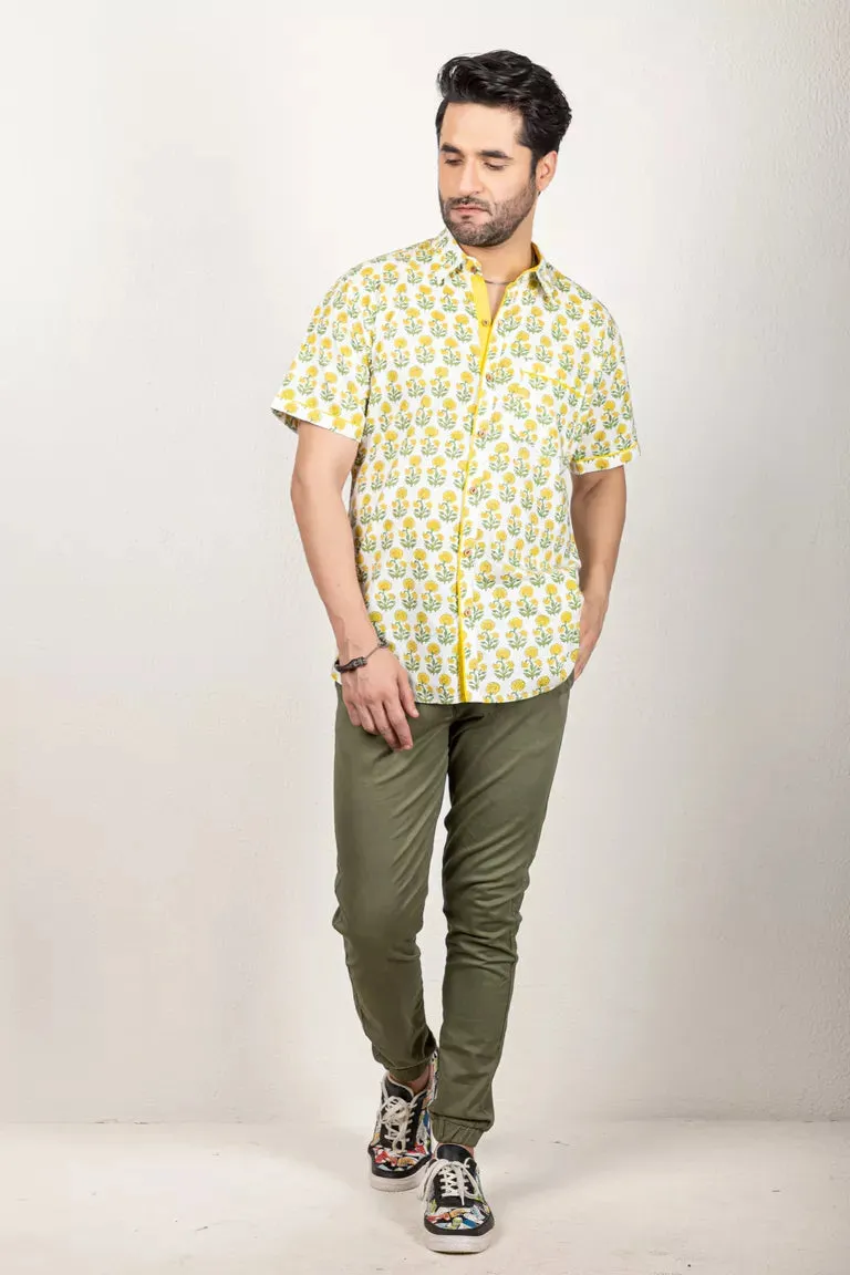 Yellow And Off-White Hand Block Shirt